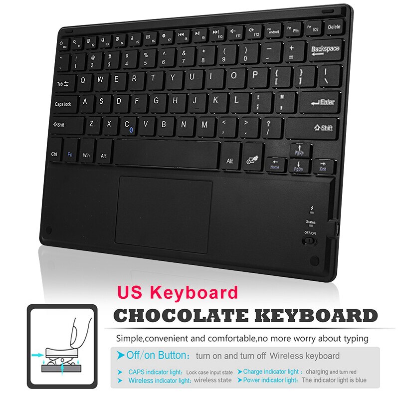 Touch Keyboard For iPad 10.2 Bluetooth Wireless German/English Keyboard For iPad 10.2 Spain/French/Russian Keyboards: US Keyboard