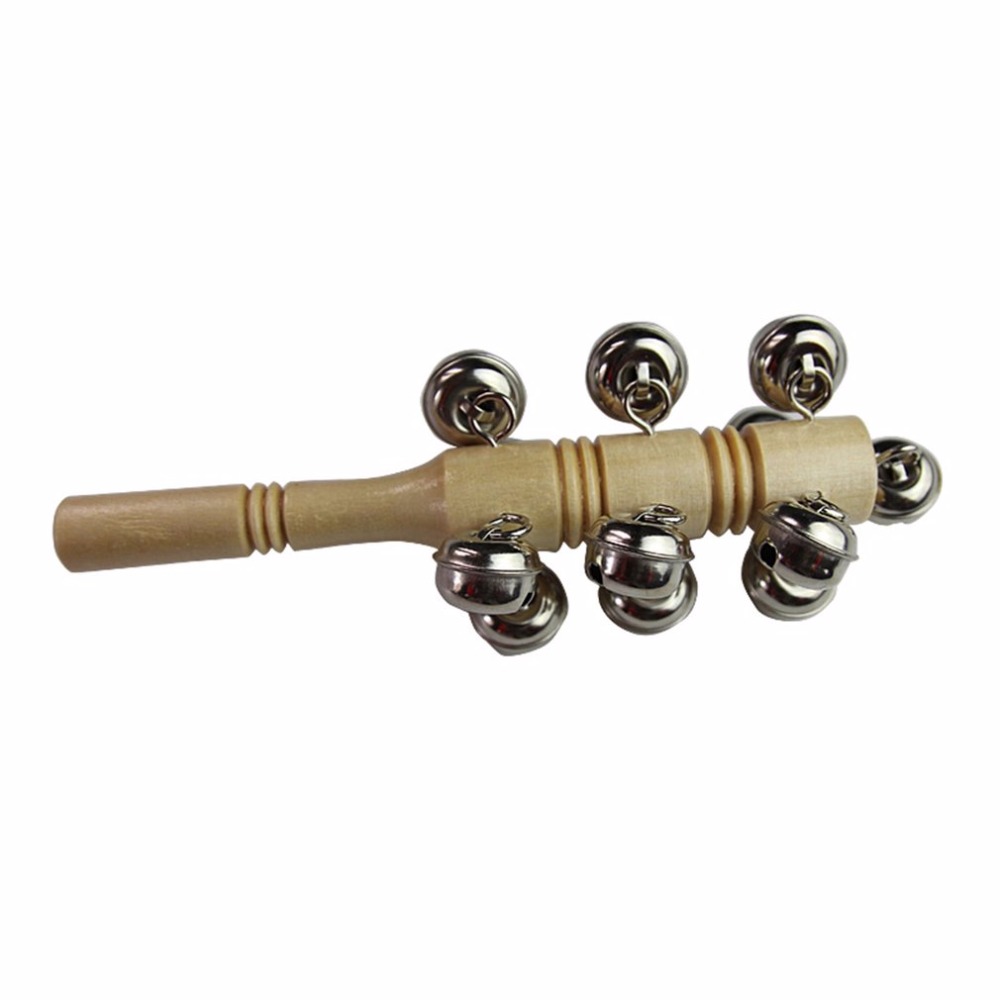 Trä baby skallra barn leksak musikinstrument handtag trä aktivitet bell stick shaker för barn inspirerande musikkänsla
