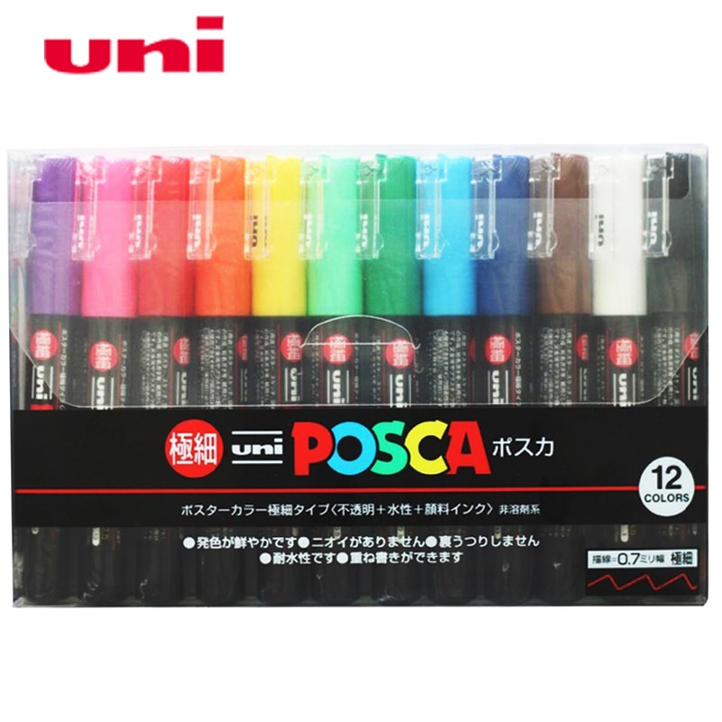 Uni posca pc -1m 12 fargedress pop plakat vannbasert reklamepenn pensel graffiti penn flerfarget veldig finne