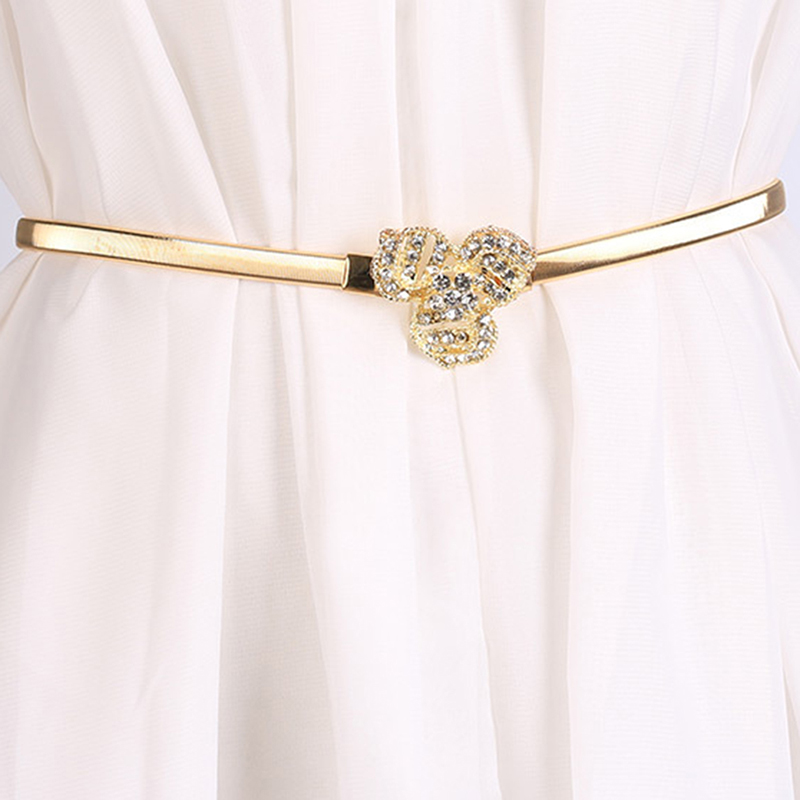 Oro rosa flor cintura cadena femenina chica estiramiento elástico apretado cinturón mujer Ropa Accesorios cinturón mujer