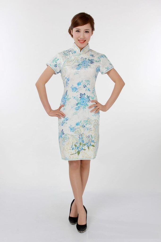 Shanghai Geschichte neue stil stehkragen kurze cheongsam abendkleid China traditionellen kleid Qipao 4 farbe: Blau / S
