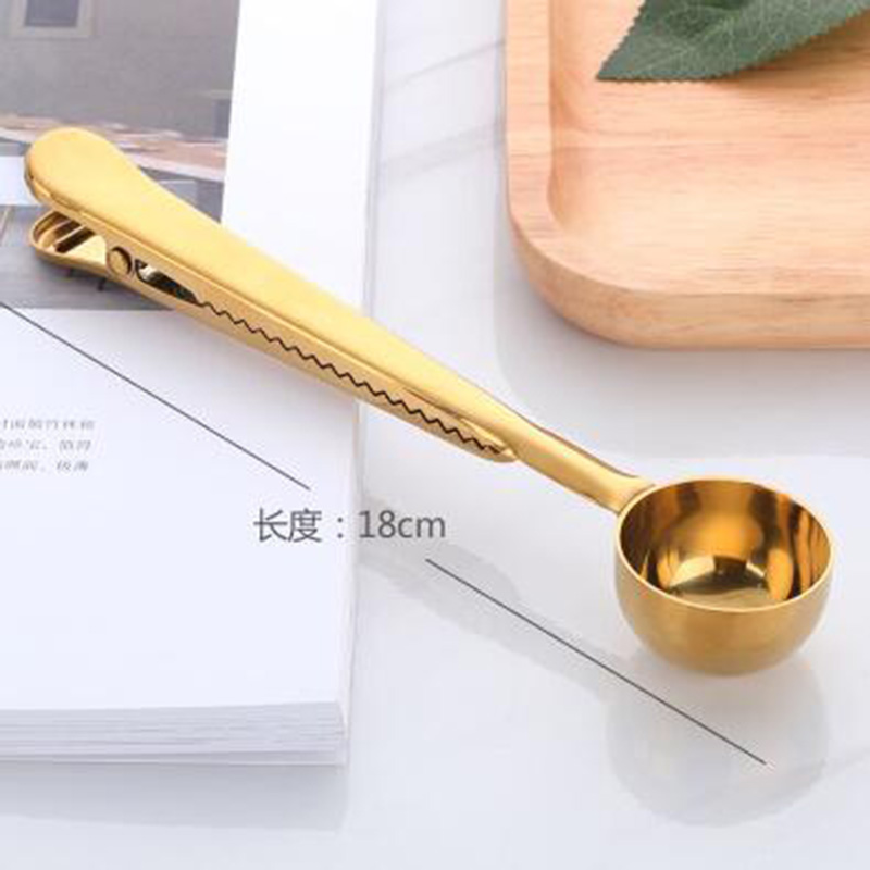 Multifunction Kitchen Supplies Coffee Scoop Clip Stainless Milk Powder Food packaging Seal Clip Tea Spoon Measuring Cup Spoon: Y105-2