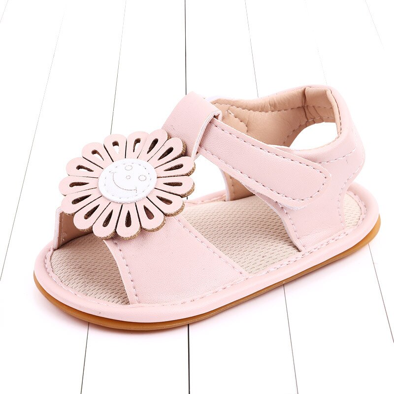 Chaussures de princesse en cuir PU pour bébé fille de 0 à 18 mois, avec fleurs, semelle souple, premiers pas, printemps et été: Pink / 0-6 mois