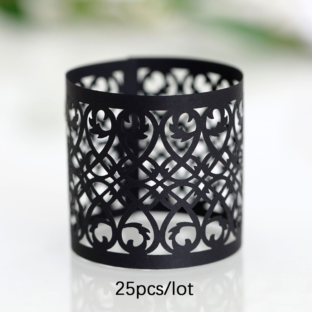 25Pcs Napkin Ring Hollow Pattern Gold and Silver Napkin Ring Wedding Party Table Decoration Kitchen Supplies Wedding Decoration: black