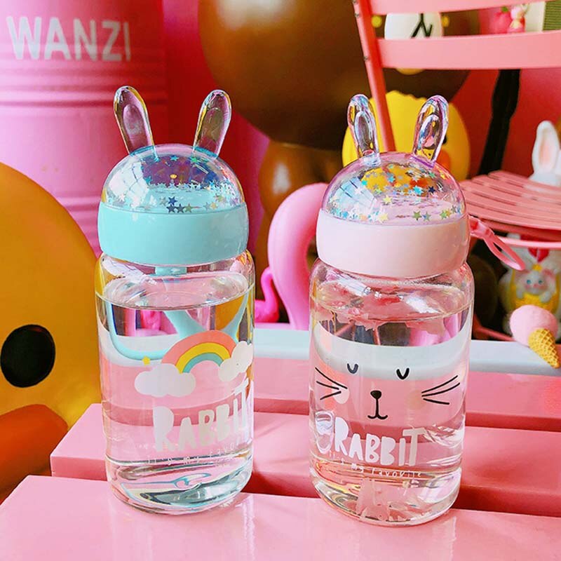 Sød vandflaske til piger børn kreativitet glas mikro landskab kaninører krus kawaii bærbar lækagesikker vandbæger