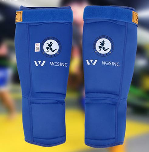 Muay Thai / TEAKWONDO one-piece leg guard and instep protector, LYCRA fabric, Strong Recommended: Blue / For Height 185-195cm