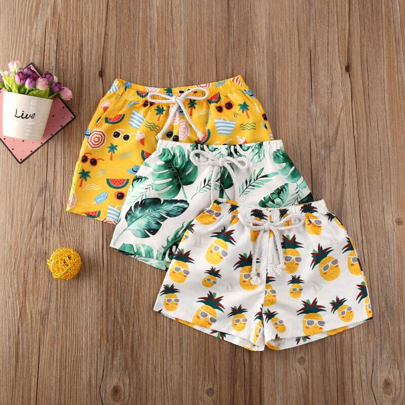 Spädbarn småbarn bebis pojke barn shorts med tropiskt tryck badbyxor sommar strandshorts byxor trosor 0-4 år