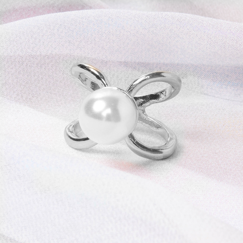 Spille a croce curve Perla d'imitazione Sciarpa di seta Spilla con fibbia Scialle da donna Anello Clip Sciarpe Chiusura Gioielli di moda Regali: Placcato rodio
