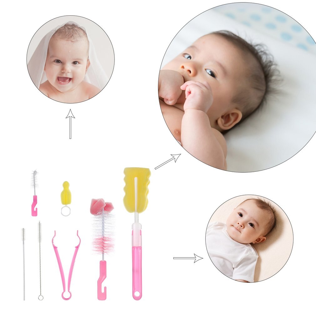 Comfortabele Duurzaam Mooie En Zachte Nylon Spons Borstel Fles Borstel Set Met Fles Houder Fles Borstel Zeven-Stuk Zak