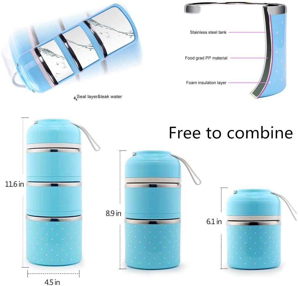 Three-Layer Leak-Proof Lunch Box Outdoor Bento Portable Food Storage Container Stainless Steel Flask Set For School Kids