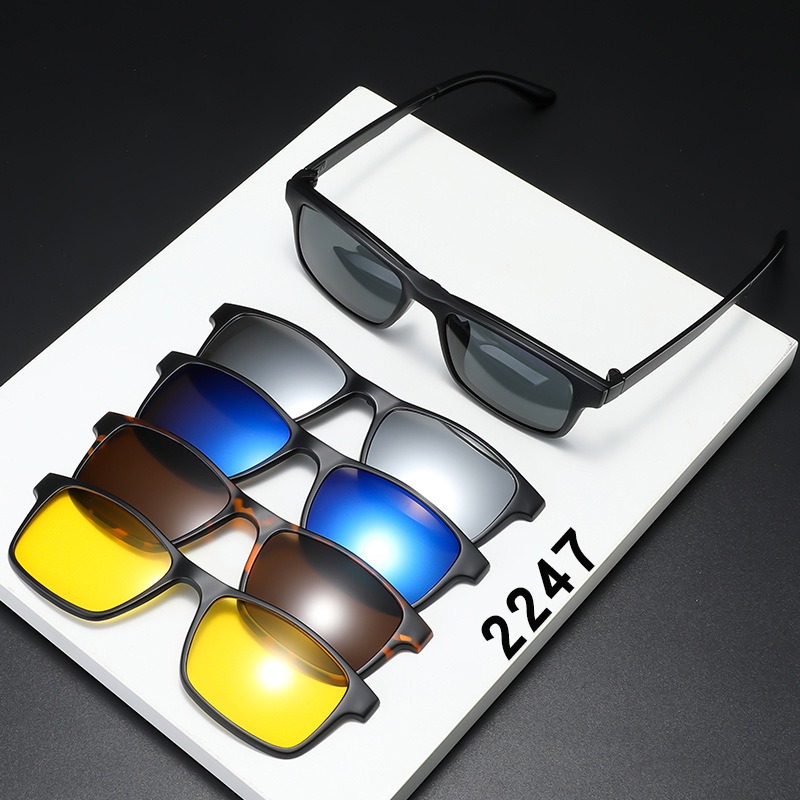 6 in 1 glasögonbågar för män och kvinnor med 5 st. clip-on polariserade solglasögon magnetiska glasögon för män datoroptiska 2247