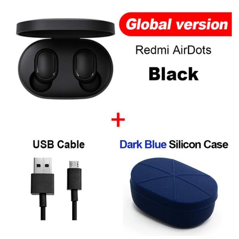 Original Xiaomi Redmi Airdots Xiaomi Wireless earphone Voice control Bluetooth 5.0 Noise reduction Tap Control in stock: GB Cable Dark B Case