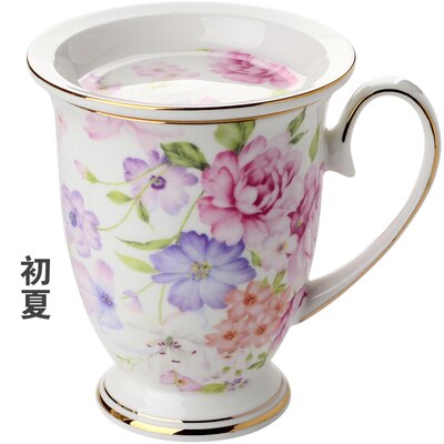 Koffie Mok Met Deksel 300Ml Wit Bone China Porselein Thee Kopjes Met Deksel Luxe Dessert Schotel Engeland Middag thee Mok: 1