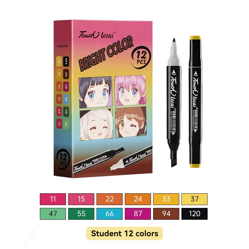 Rotuladores de uso artístico , 12 colores, bolígrafo de fieltro con Alcohol, marcadores para bocetos de Manga, pincel doble, suministros de arte, juego de dibujo: Lavanda