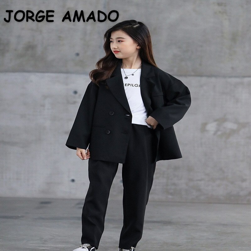 2021 New Spring adolescenti bambini ragazze vestito giacca cappotto nero bambini stile Casual abiti di moda E1372