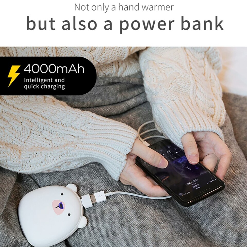 Inverno Sveglio Del Fumetto Mini Scaldino Della Mano Portatile Usb Ricaricabile Penguin/Orso Polare 3600 Mah Accumulatori E Caricabatterie di Riserva Double Sided Riscaldamento Rapido