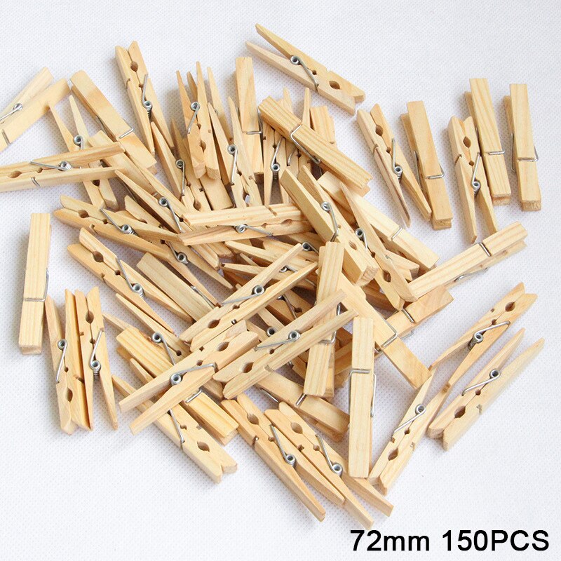 150 Pcs 25 Mm, 30 Mm, 45 Mm 72 Mm Wasknijpers Houten Paper Photo Clips Wasknijpers Hout Klemmen Voor Opslag Houten Clips: 150PCS 72mm