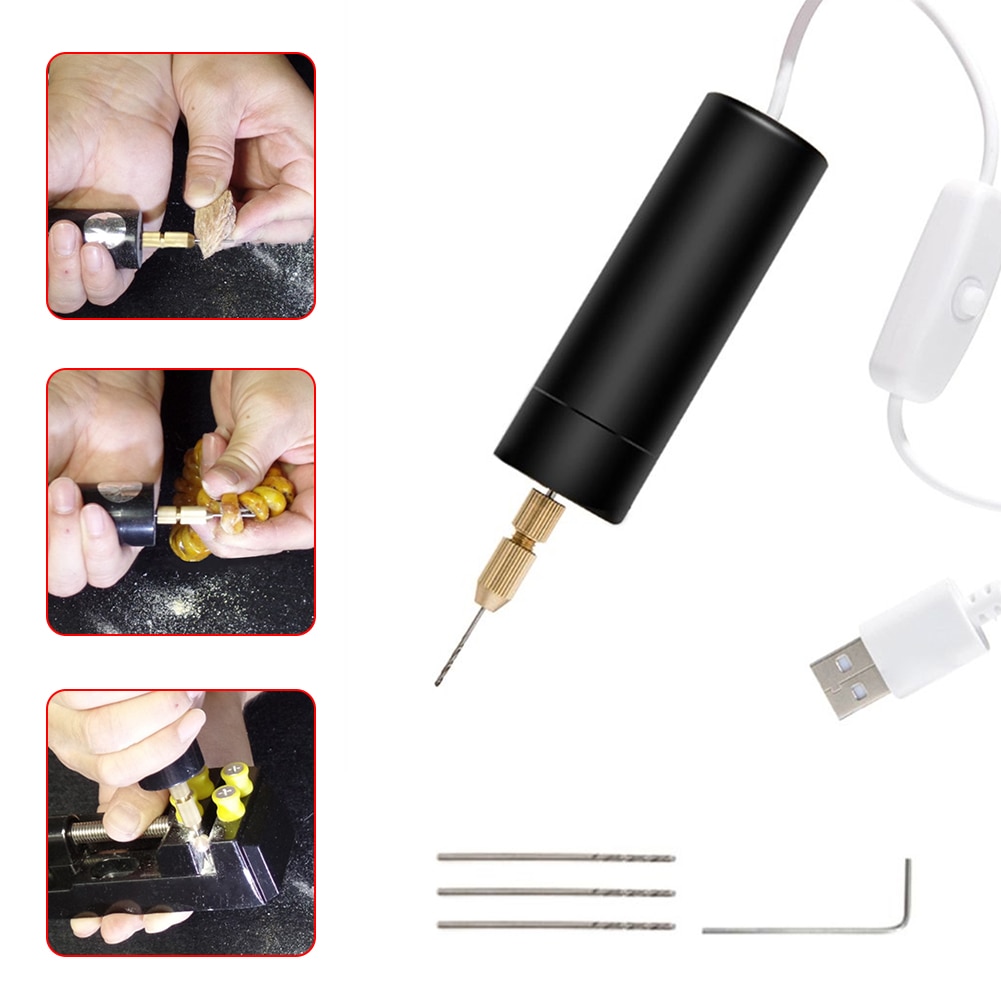 Mini Handboor Usb Powered Handheld Rotary Boor Set Met Twist Boren Voor Metaal Hout Sieraden