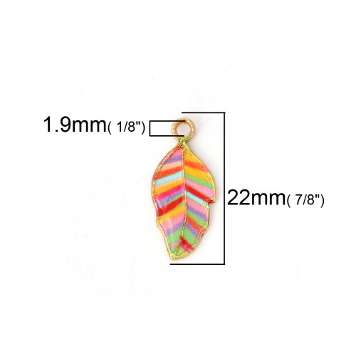 DoreenBeads-abalorios de aleación de Zinc para manualidades, hojas de oro, amarillo, verde, esmalte colorido, 22mm( 7/8 &quot;) x 10mm( 3/8&quot;), 10 piezas: 3