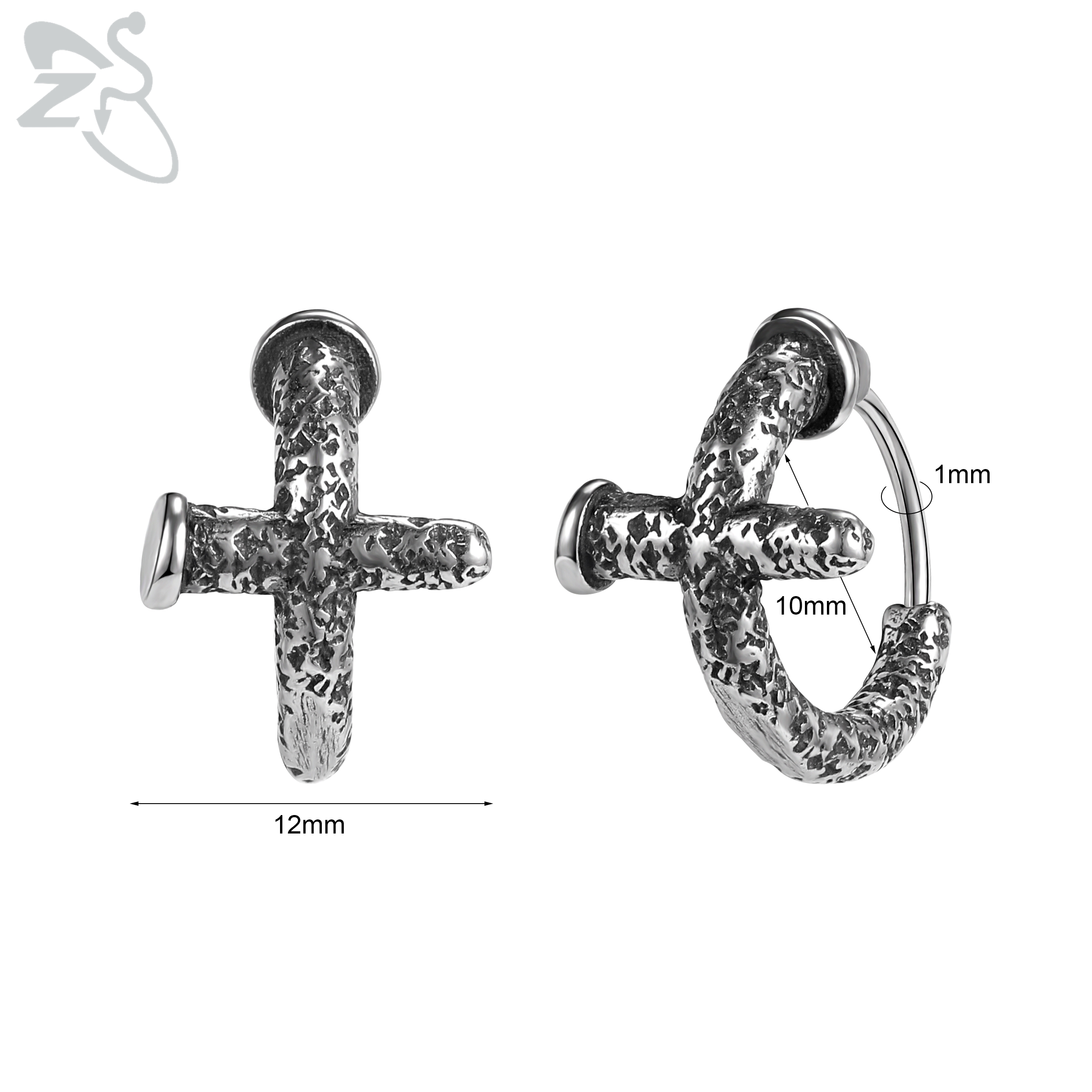 ZS-pendientes de aro de acero inoxidable para hombre, aretes redondos de calavera, serpiente, gótico, Punk, Rock, colgante, cartílago de hélice, 18G, 2 unidades por lote