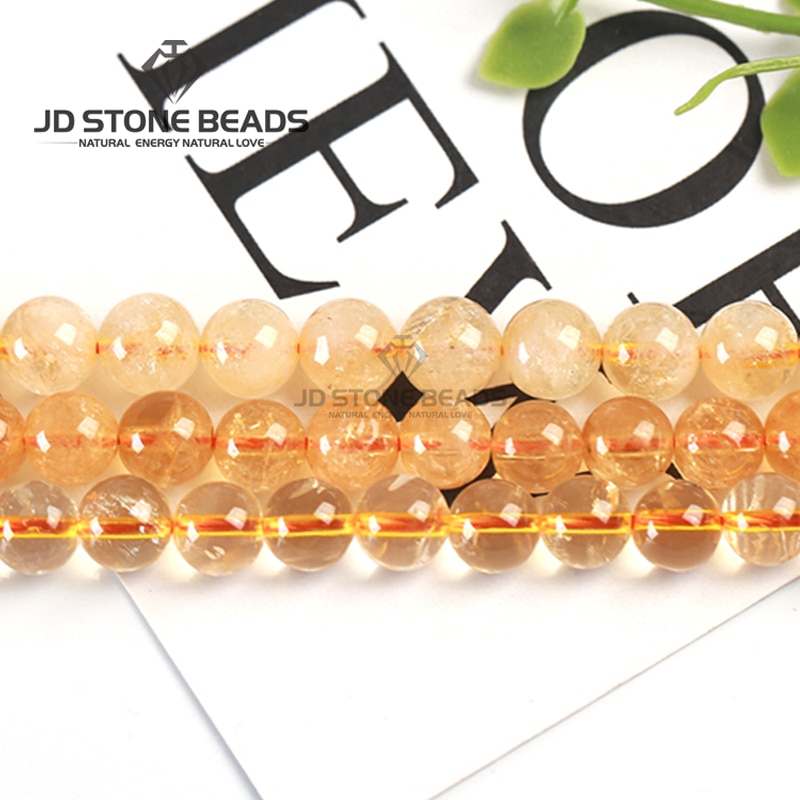 Cuentas sueltas de citrino Natural para fabricación de joyas, accesorios de bricolaje, pulsera de cristal amarillo, tamaño a elegir, 4, 6, 8, 10 y 12mm,