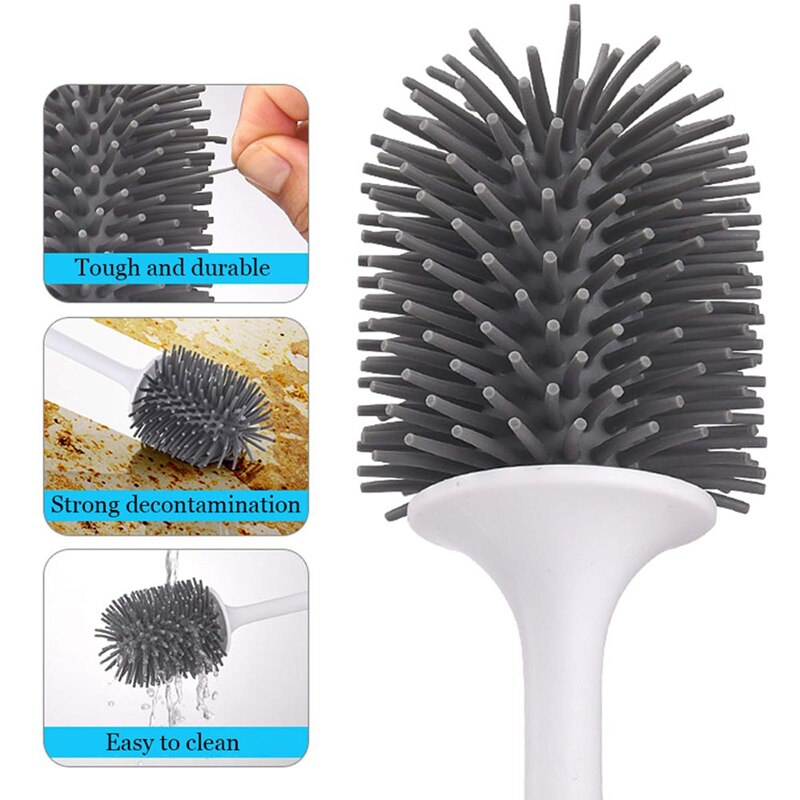 Juguetes de silicona cepillo de baño de desagüe rápido utensilios cepillo de limpieza baño soporte cepillo montado en la pared de baño gris negro