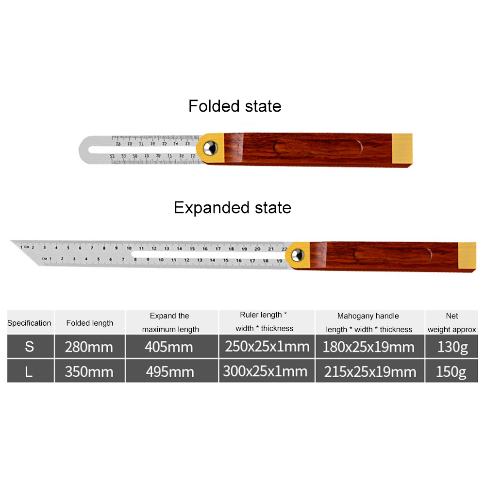 Angle Rulers Gauges Tri Square Sliding T-Bevel with Wooden Handle Level Measuring Tool Wooden Marking Gauge Protractor