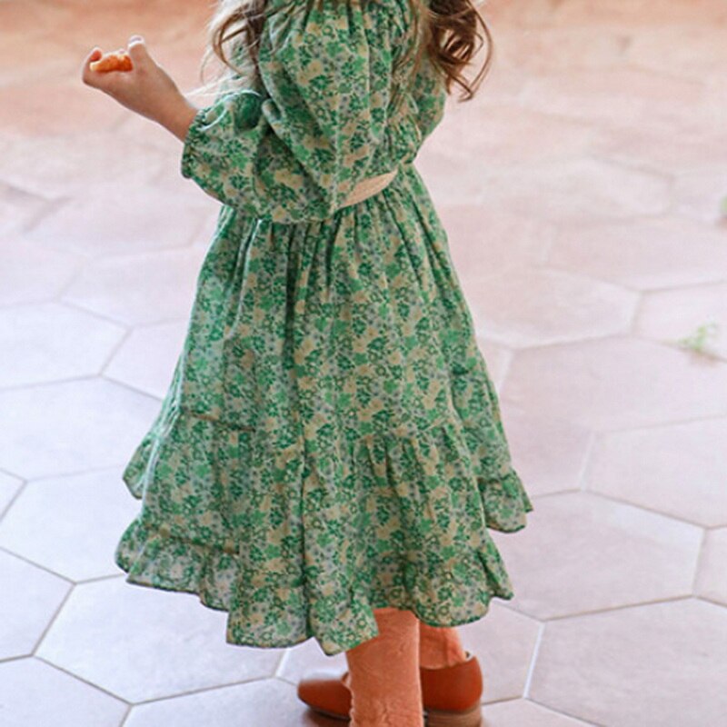 Falda de estilo coreano para adolescentes, ropa de princesa de línea A, Rosa, Verde, Floral, para niños de 0 a 8 años, 2022, E803