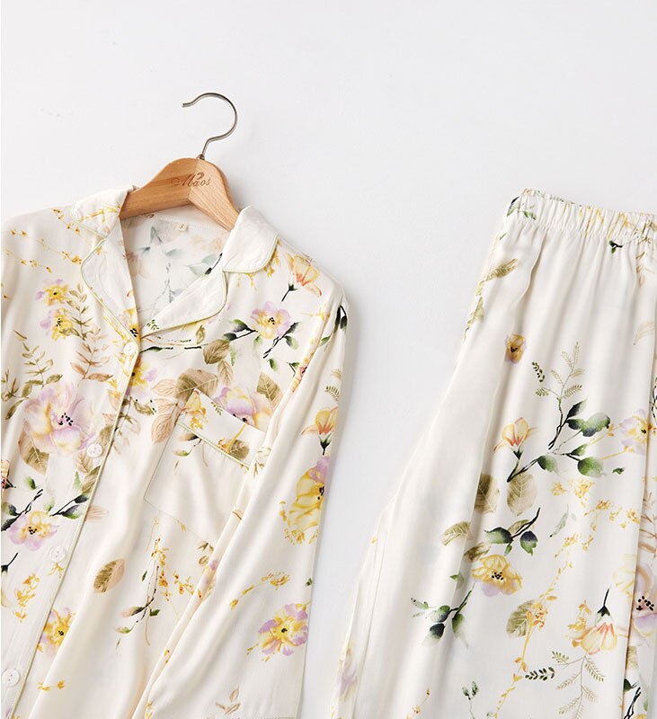 Elegante En Comfortabele Herfst Vrouw Pyjama Set Rose Bloem Afdrukken Pyjama Lange Mouw Lange Broek Vrouwen Set 2 Stuk Pijama