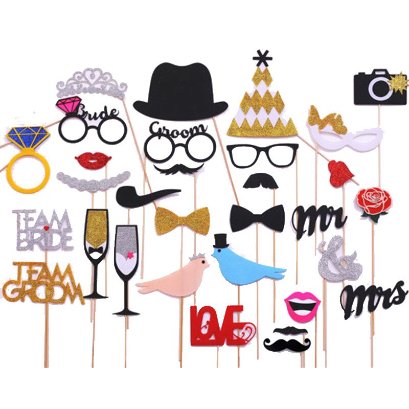 Funny Birthday Photo Booth Props DIY Mr Mrs Wedding Groom Bridal Party DIY Decorations Photobooth Mask Accessories Photo Props