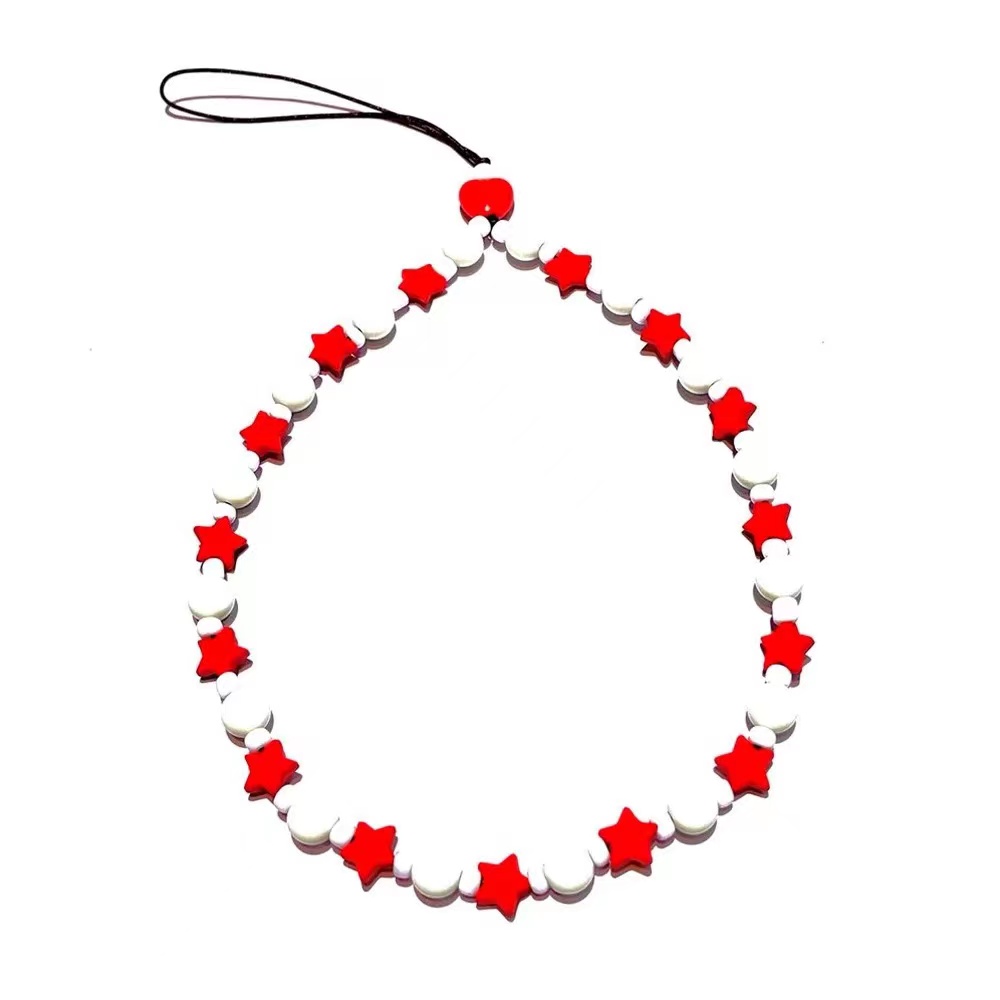 Blauwe Ster Bohemian Rainbow Star Mobiele Telefoon Keten Voor Vrouwen Acryl Regenboog Hart Geometrische Kralen Mobiele Telefoon Keten: Staal Kleur