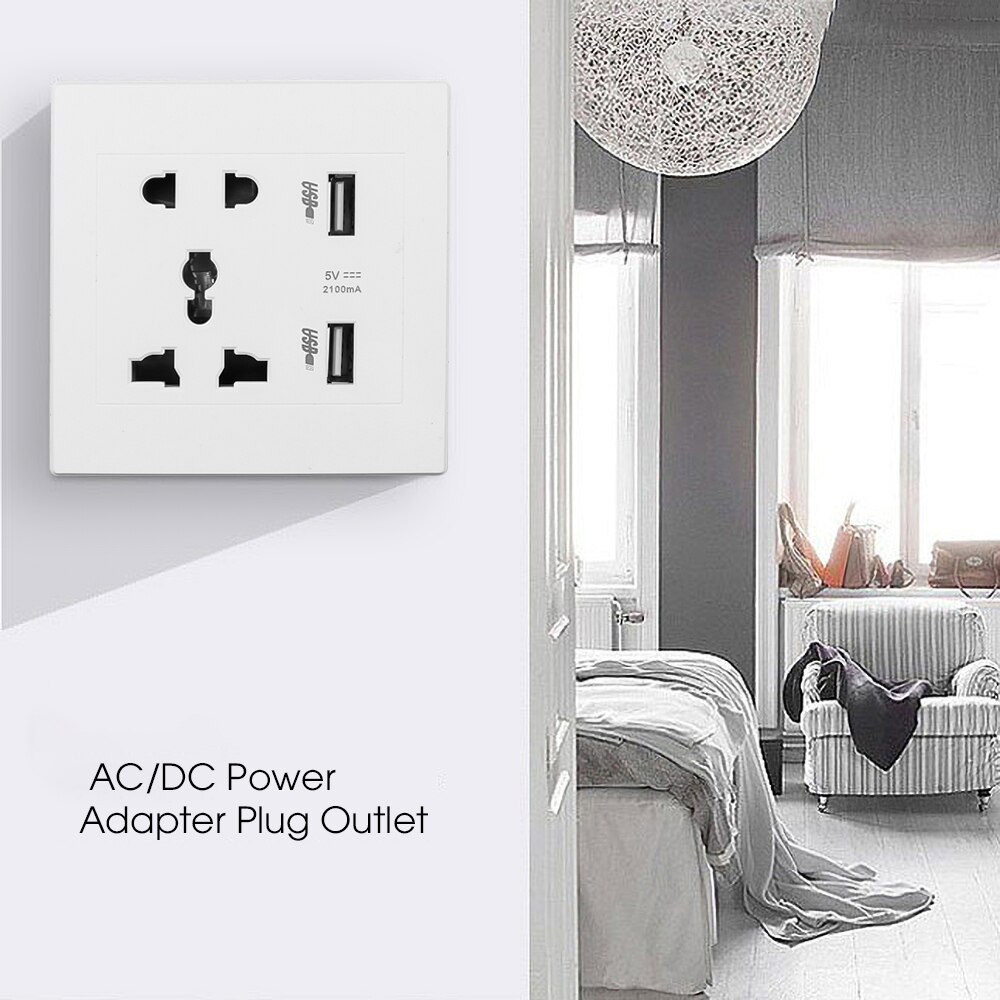 KEBIDU AC 110v 220v 10A toma de pared USB Panel de toma de pared Universal + 2 puertos USB enchufe cargador interruptor de alimentación cargador de teléfono