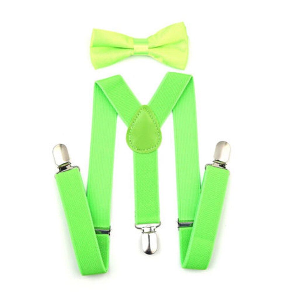 Kids Suspenders with Bowtie Ties Accessories Children Bow Tie Set Boys Braces Girls Adjustable Suspenders Baby Wedding: Fluorescent green