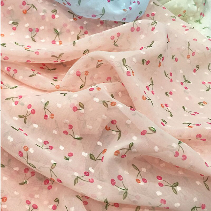 Landlig stil blødt behageligt applikation chiffonstof til beklædningsgenstand kjole kirsebærfrugt georgette stof gør-det-selv materiale 3 yards: Champagne / 1 gård