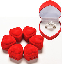1Pcs Mini Leuke Rode Uitvoering Opvouwbare Case Display Sieraden Doos Verpakking Duurzaam Rode Hartvormige Deksel Open Fluwelen ring Box
