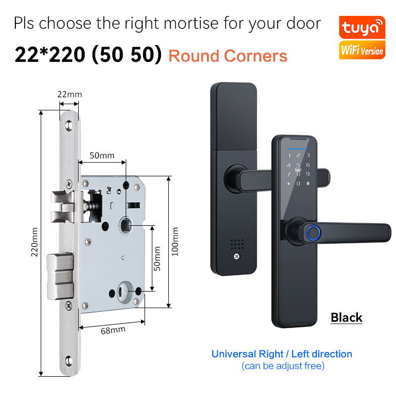 YRHAND-cerradura inteligente K7, cerrojo biométrico negro, aplicación Tuya, desbloqueo remoto, sin llave, wifi, cerradura electrónica para puerta: Dorado negro / 22*168 (5072)