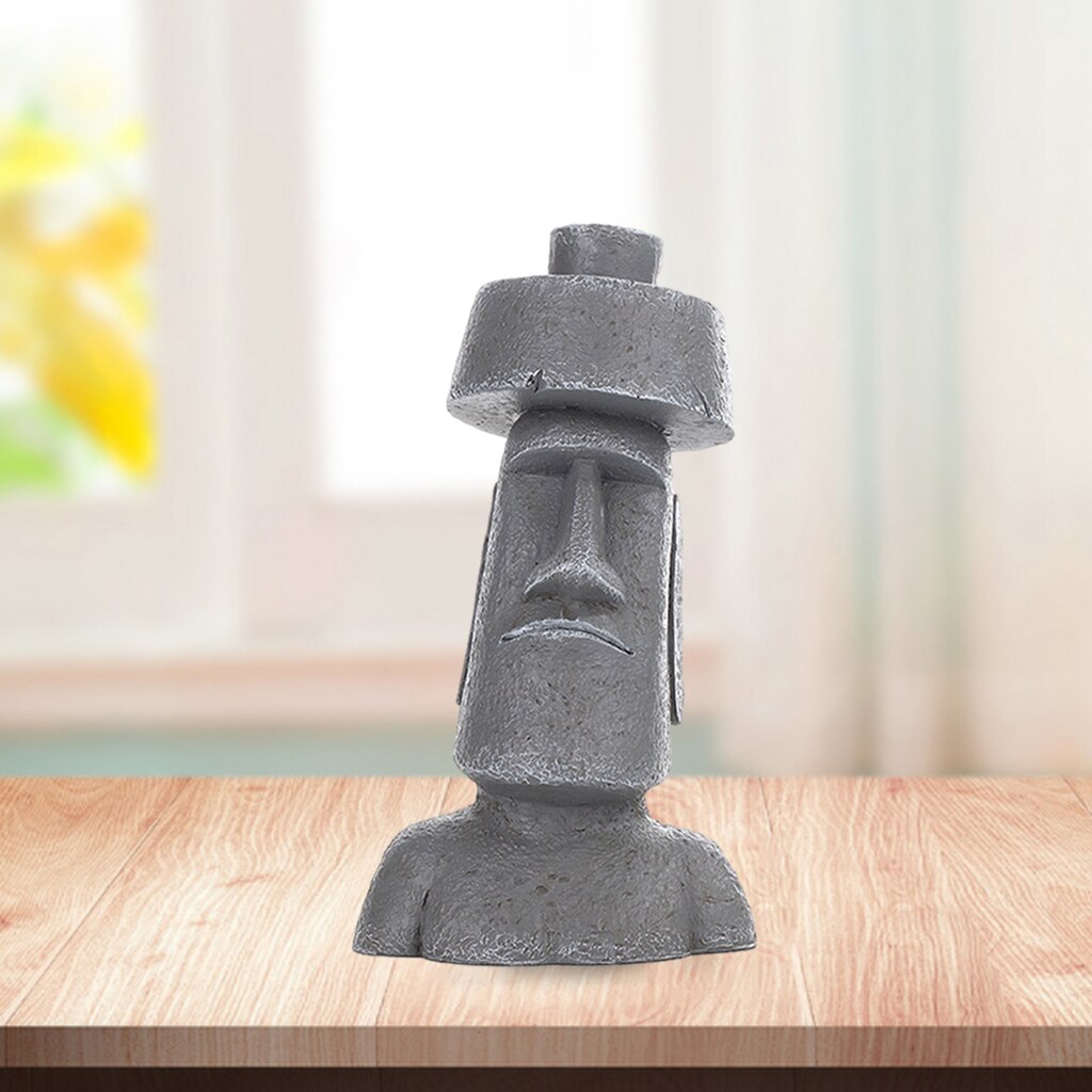 1PC Easter Island Statue Decor Retro Style Massive Megalith Ahu Akivi Monolith Moai Head Sculpture for Bedroom Ornaments: Gray E