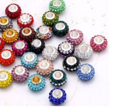 Mieszane białe gorące 14MM 50 sztuk/partia żywica Rhinestone posrebrzane rdzeń Big Hole kryształowe koraliki europejskie n4254 dopasowane bransoletki z charmsami.