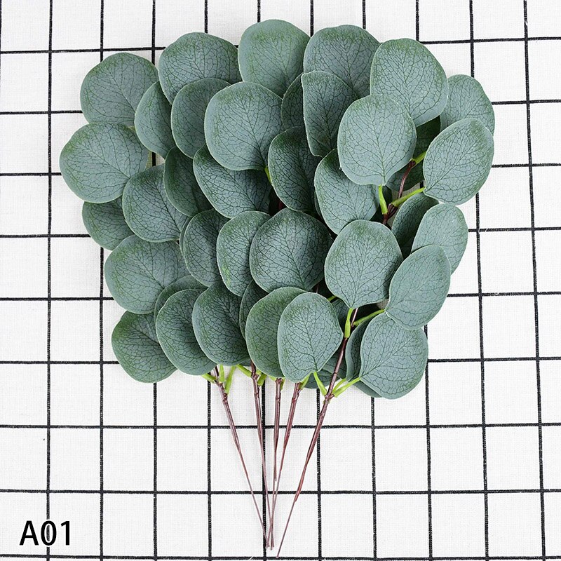 Silk Simulation Eucalipto Stems Artificial Eucalyptus Leaf Plants DIY Bridal Bouquet Bride To Be Wedding Greenery Decorations: A01