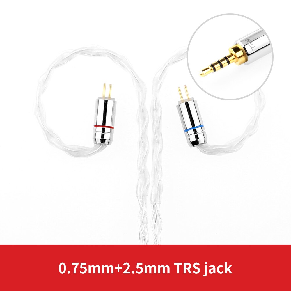 Trn  t3 8- kärnig rent silverkabel 2.5/3.5mm med mmcx /2- polig kontakt uppgraderad kabel hörlurskabel för trn  v90 v80 v10 ba5 st1: 2 stift 0.75 2.5mm