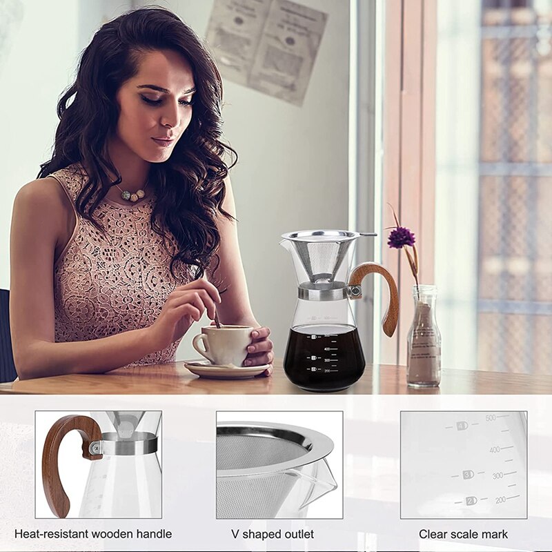 Coffee Pour over Coffee Dripper Brewer Pour Over, Manual Coffee Maker, Glass Pour over Coffee Maker Decanter