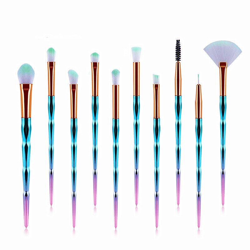 Zzdog 10 stk pro makeup børster sæt til øjenskygge highlight enhjørning krystal diamant langt skaft skønhedsværktøj sæt: 08