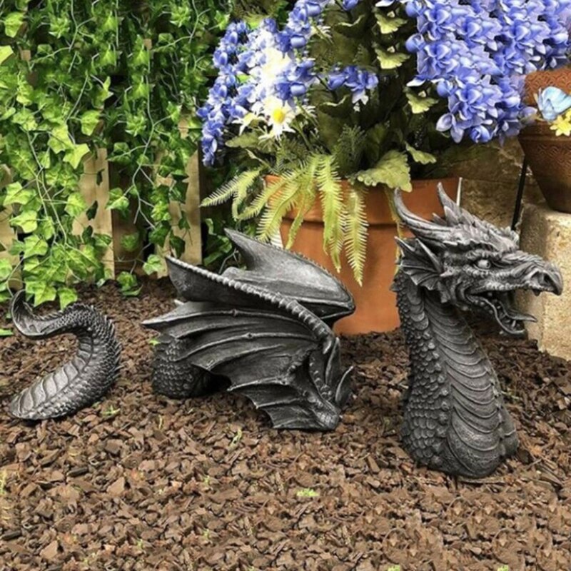 Flying Dragon Statue with Wing Garden Ornament Art Resin Craft Landscaping Yard Sculptures Decoration for Home Garden