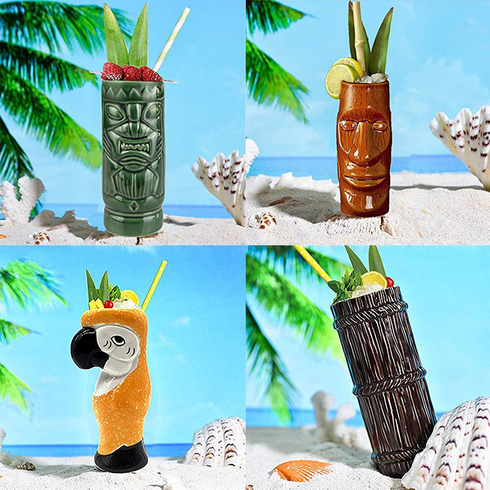 Tiki Cup Cocktail Set Of 4-Ceramic Hawaiian Party Cup Drink Exotic Cocktail Tiki Bar Hawaiian Party Bar Supplies