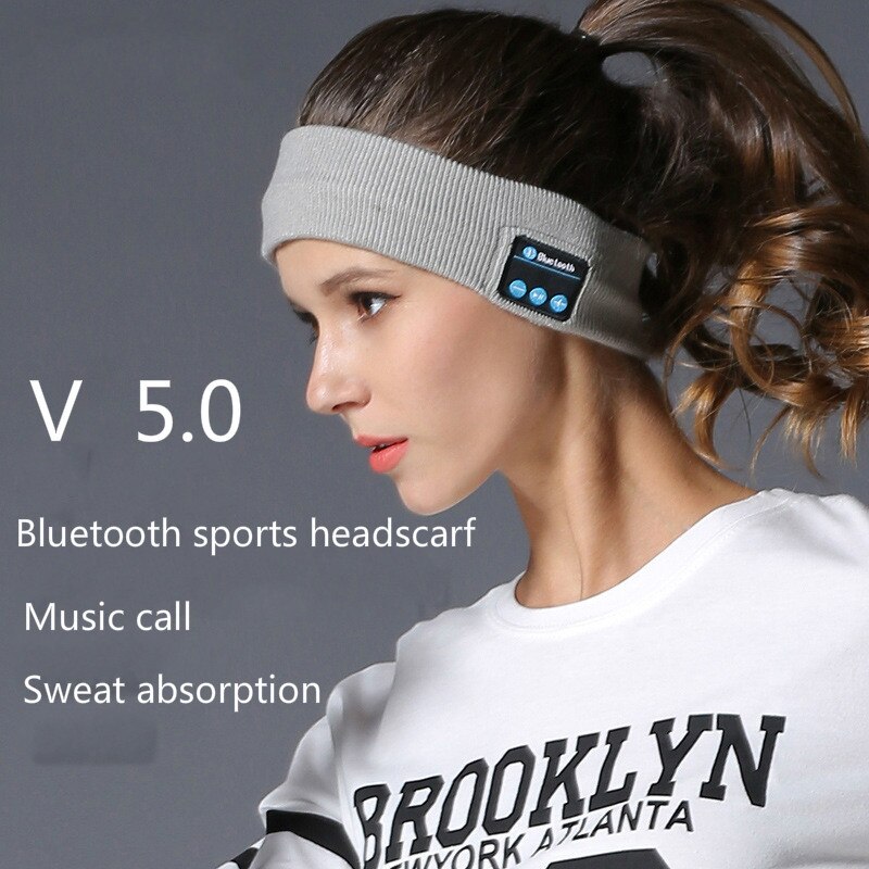 5.0 trådløse bluetooth tørklæde udendørs fitness headset musik opkald strikket pandebånd bilateralt stereo hovedtørklæde