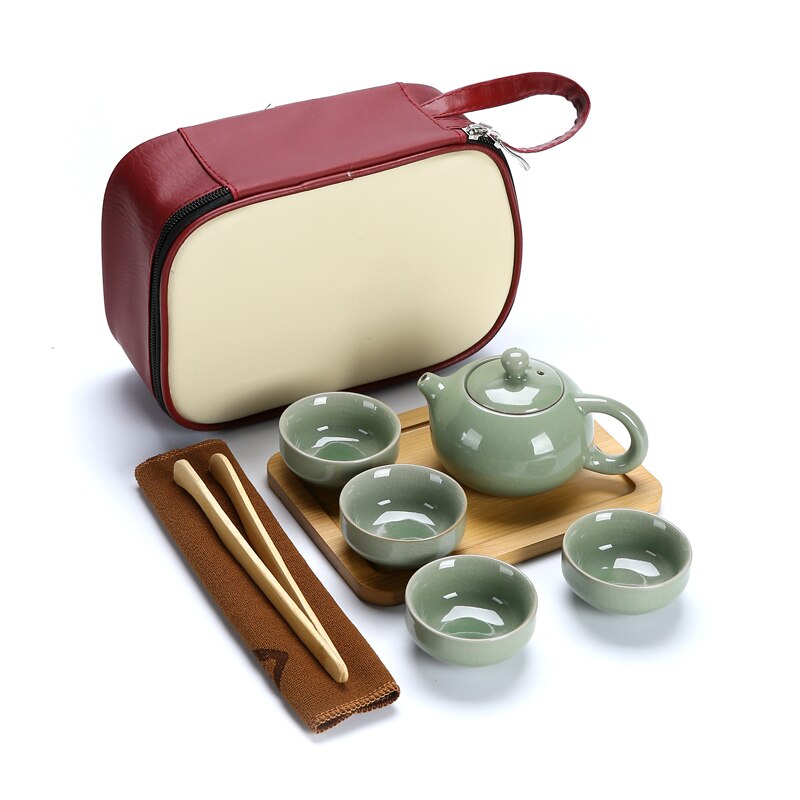 Chinesische Kung Fu Tee-Set Keramik Tragbare Teekanne Set Im Freien Reise Gaiwan Tee Tassen Tee Zeremonie Teetasse Trink Fine: J