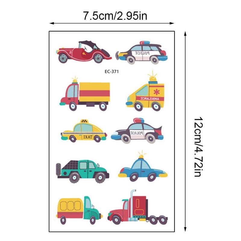 15 Pcs Waterproof Children Tattoos Sticker Cartoon Toy Car Temporary Decor Kids Body Stickers