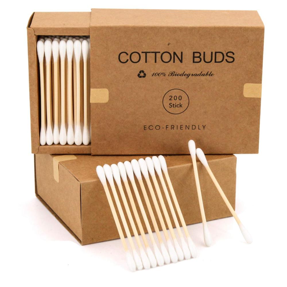 100/200 Pcs Double Head Bamboo Cotton Swabs Eco Friendly Wooden Cotton Buds Recyclable Biodegradable for Makeup Nose Ear Clean
