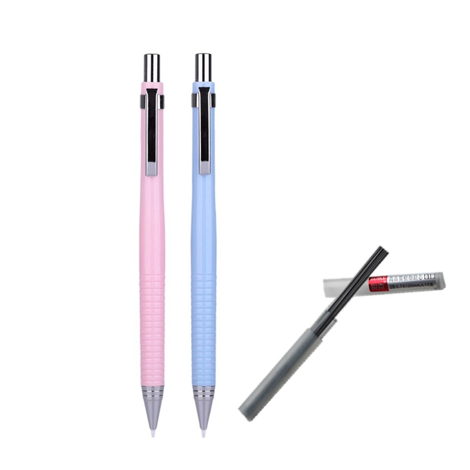 Models Auto Mechanical Pencil 0.7mm Cute Plastic Drafting Automatic Pencil For Kid School Supplies 2B Pencil Refill: 1pink-1blue