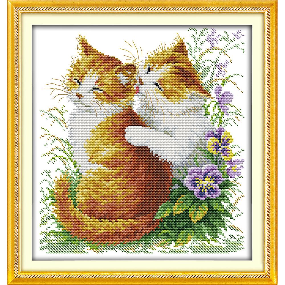 Everlasting Love Christmas Kissing Cats (2) Chinese Cross Stitch Kits Ecological Cotton Stamped 11 CT Store Sales